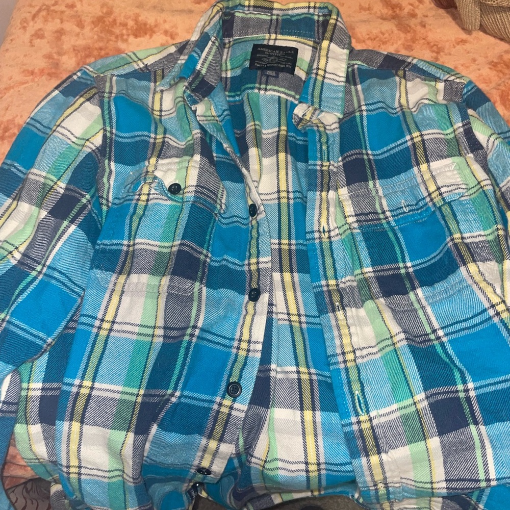 Blue Plaid Button-Up Shirt